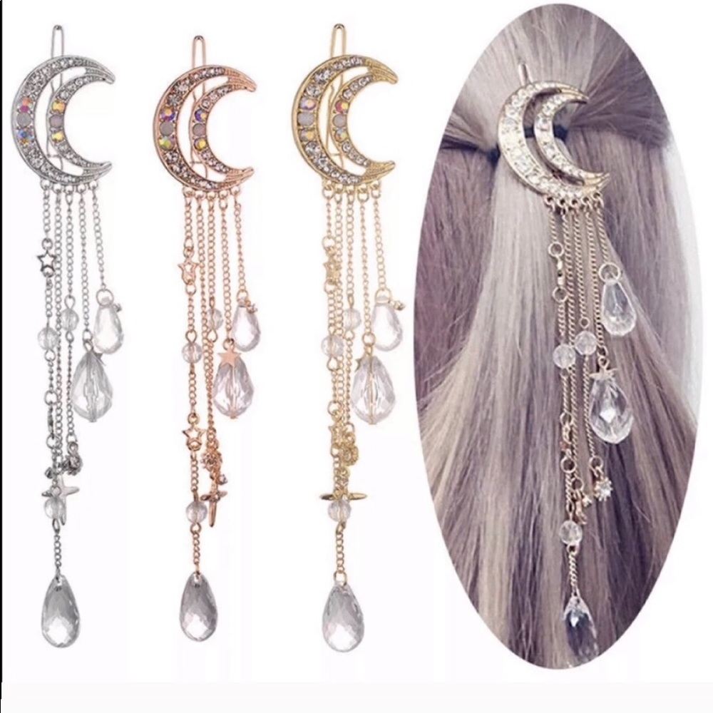 Bohemian Crystal Moon Star Hair Clip - Picture 2 of 3